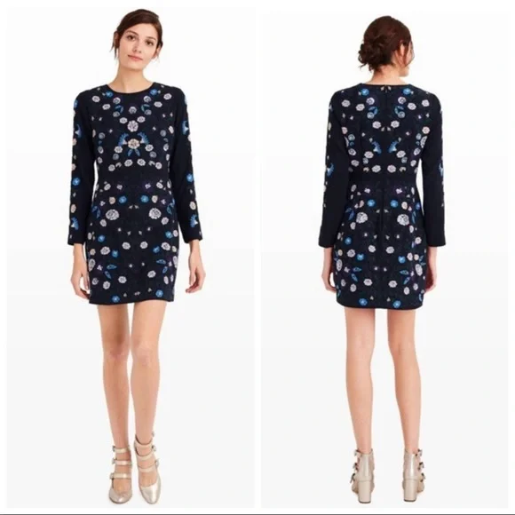 club monaco embroidered dress Women Size 6 Club Monaco Navy Embroidered Dress